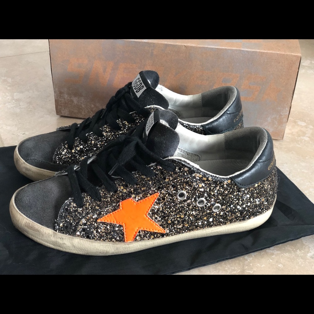 Golden Goose Superstar Gold Glitter/Orange Star